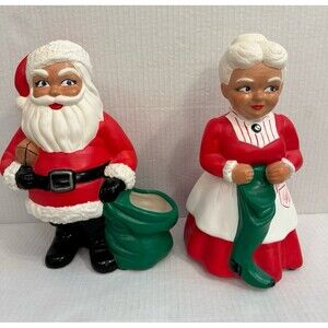 Mr and Mrs Santa Claus 1970's Ceramic Mold Figures 10” Handmade Vintage